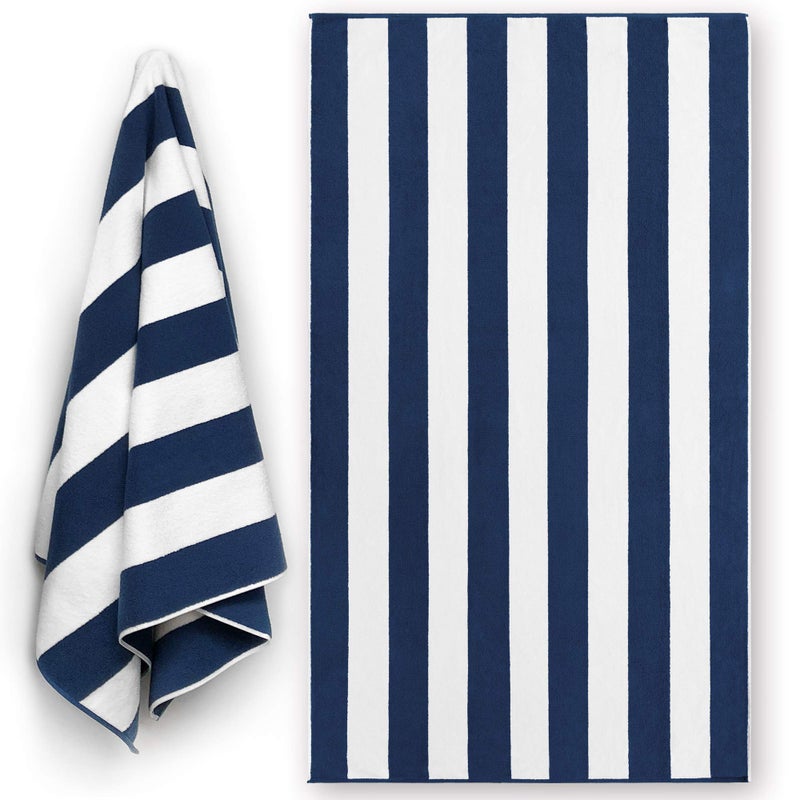 Softerry Luxury Large Beach Towel Extra Soft 40 x 72 inch Prime Yacht Classic Cabana Stripe Hotel Pool & Resort Style Double Terry Yarn Dyed 100% Cotton (Navy, 1 Towel) - Image 1